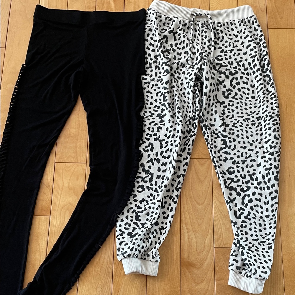 S. Black Distress Leggings and Cropped Cheetah Print Joggers